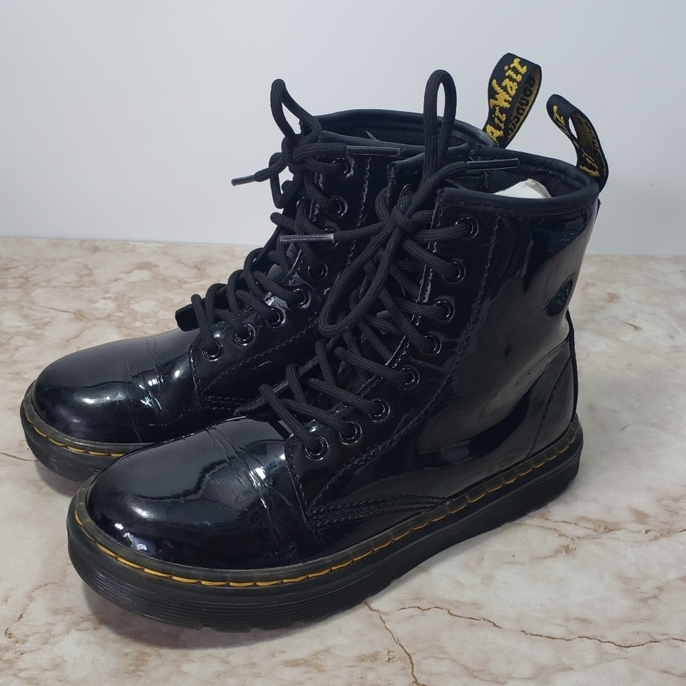 Dr. Martens Zavala J. Shiny Black Lace-Up Boots Size 1